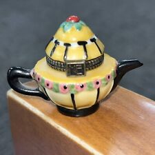 Mary Englebreit Yellow Floral Miniature Teapot Trinket Box Hinged Enesco Vintage picture