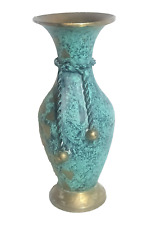 #157 Beautiful vintage Green painted Bugle Brass vase BOHO chic 5.5