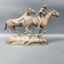 Vintage 1974 Philip Kraczkowski Worcester Pewter Horse Rider And Mustang Statue picture