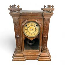Antique Mahogany Wooden Mantel Clock For Parts 16x13x7 picture
