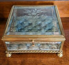  ANTIQUE FRENCH ? ORMOLU BEVELLED GLASS JEWELLERY TRINKET BOX  picture