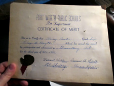 1952 FORT WORTH PUBLIC SCHOOLS ART DEPARTMENT CERTIFICATE OF MERIT BBA-45 picture