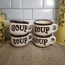 Lot (4) Vtg 1982 Large Handmade Pottery Soup Mug Bowls Retro Brown Signed Decor picture