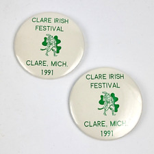 Clare Michigan Irish Festival Buttons 1991 Lot of Two 3
