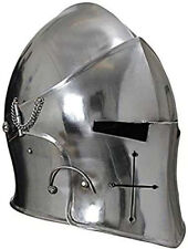 Medieval Visored Barbuta Helmet Brushed Steel Knights Templar Crusader Christmas picture