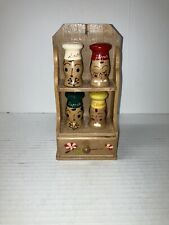 Vintage 50s Japanese Hand Painted Wood Hanging Salt And Pepper Spice Rack picture