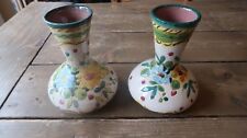 Pair of Vintage Dipinto A Mano Flowers Terracota Hand Painted Vases 6