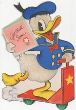 Donald Duck On A Scooter Walt Disney c1943 Flocked Hallmark Get Well Card, Used picture