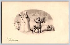 c1910 Santa Claus As Snowman Child Dog Tree   Germany Christmas P602 picture