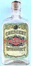 1890s Crescent Whiskey Pint Flask Saloon Bottle w/ Original Cork & Label picture