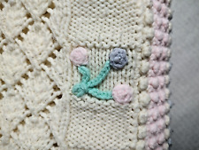 Vintage Crochet/Knit Blanket Flowers White Pastel 62