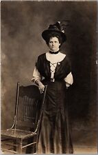 Vintage 1910s Real Photo RPPC Postcard Wealthy Woman / Studio Portrait Fashion picture