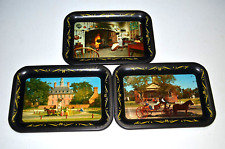 Vintage Small Metal Historic Homes Tip Snack Vanity Trays Coaster Horse Toleware picture