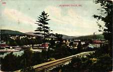 Rumford Falls Maine Town Train Tracks to Paper Mills Divided Postcard c1908 picture