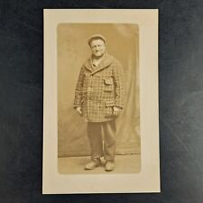 ANTIQUE UDB REAL PHOTO SEPIA POST CARD OF MAN IN PLAID MACKINAW RPPC - UPOSTED picture
