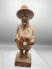 VTG Primitive Folk Art Man Figure Belt Hand Carved Wood Statue Amish 6.5” Tall picture