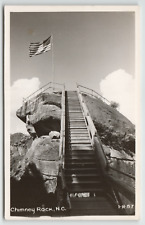 Postcard RPPC 1931 Stairs with American Flag at Chimney Rock, NC picture