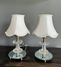 PAIR Vintage Small Boudoir Table Lamps Molded Glass Candlewick Style w/Shade picture