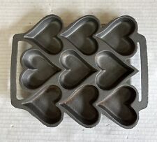 Vintage John Wright Cast Iron 9 Heart Cookie Mold Muffin Baking Pan Farmhouse picture