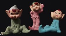 Vintage set of 3 Japanese pixie elf glitter figurines Christmas ornaments picture