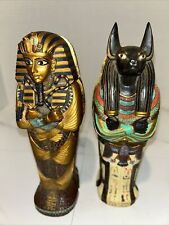 Pair Of Egyptian King Tut & Veronese  2000 Anubis Jackal Resin Statues picture