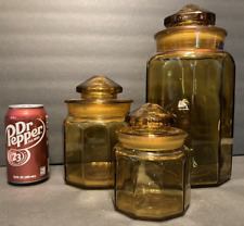 Vintage L. E. Smith Heavy Amber Panel Canisters Storage Set of 3 picture