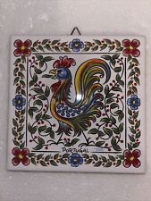 Red Yellow Green Portuguese Rooster Tile Trivet Cork Made In Portugal Signed picture