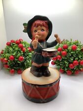 Vintage Enesco Lil Drummer Boy Standing On Drum With Music Box picture