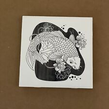 6x6 white ceramic tile laser engraved with a koi in a pond - Cork backed picture
