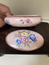 Vintage  F. M. Limoges Pink Floral Wi/ Gold Gilt Porcelain Oval Trinket Box 5.5” picture