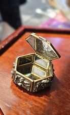 Beautiful Antique Handmade Brass Hinged Pyrite Trinket Mirror Box picture