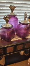 Set Of 3 Amethyst Ribbed Grape Top Jars picture