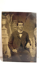 1880S OLD VINTAGE ANTIQUE VICTORIAN WESTERN YOUNG MAN WILD WEST TIN TYPE PHOTO picture