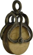 Vintage Wheel Farm Pulley Industrial Decor, Large 10 Inch, Cast Iron and Wood picture