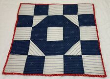 Vintage Antique Patchwork Quilt Table Topper Or Wall Hanging, Nine Patch, Blue picture