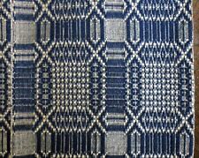 Antique 1800's Overshot Jacquard Blue and White Coverlet 90”x 105” picture