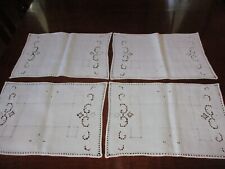 Vintage 4 white Madiera linen w/ cutwork and scrollwork placemats picture