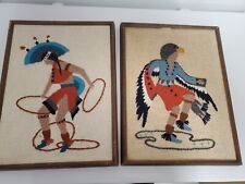 Vintage Native American Framed Wall Art  set of (4)  Hand sewn  picture