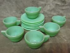 1940's Akro Agate Jadeite Green Color Glass Concentric Rings Cups & Saucers picture