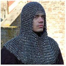 Round Riveted Chain Mail Coif Mild Steel Chainmail Hood Reenactment Armor LARP picture