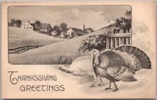 Vintage 1910s THANKSGIVING Postcard Turkeys Farm Rolling Hills GOTTSCHALK 2686/7 picture