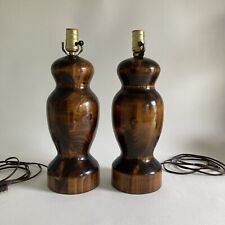 Pair of Turned Solid Wood Mid-Century Multi-Tone Wood Grain Lamps – High Gloss picture