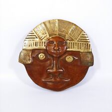 Vintage Brass Copper Aztec Mayan Face Wall Hanging Plaque Costa Rica 5
