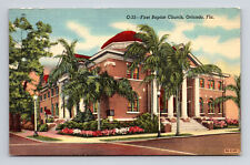c1949 Linen Postcard Orlando FL Florida First Baptist Church picture