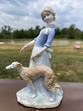 RARE Vintage Old KPM Porcelain Figurine Young Woman Walking Greyhound Dog 60’S picture