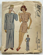 1946 McCall Sewing Pattern 6718 Womens 2-Pc Pajamas 2 Lengths Size 16 Vtg 10094 picture