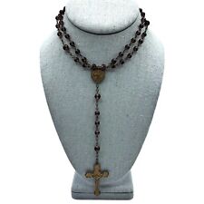 Vintage Purple Glass Rosary Antique Cross Necklace 57 Beads Religious Jewelry picture