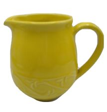 Small Vintage Yellow Made In USA Pitcher #32 Embossed Band 6