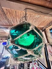NEW Turquoise Glass Float W/Real Pufferfish Green LED Bulb Tiki bar Decor picture