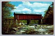 Postcard Vermont Bennington Covered Bridge Contoocook River Chrome   E755 picture